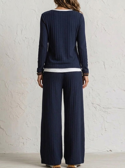 Women's Comfortable, Casual Long-sleeve Top And Pants Loungewear Set
