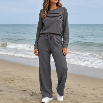 Women's Crew Neck Top and Drawstring Pants Casual Set