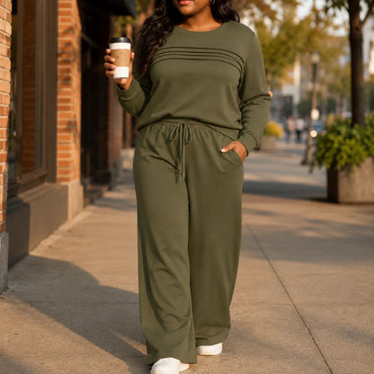 Women's Crew Neck Top and Drawstring Pants Casual Set